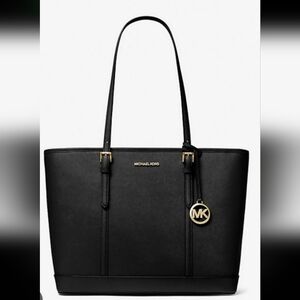 Michael Kors Jet Set Travel Large Saffiano Leather Shoulder Tote Purse Black NWT